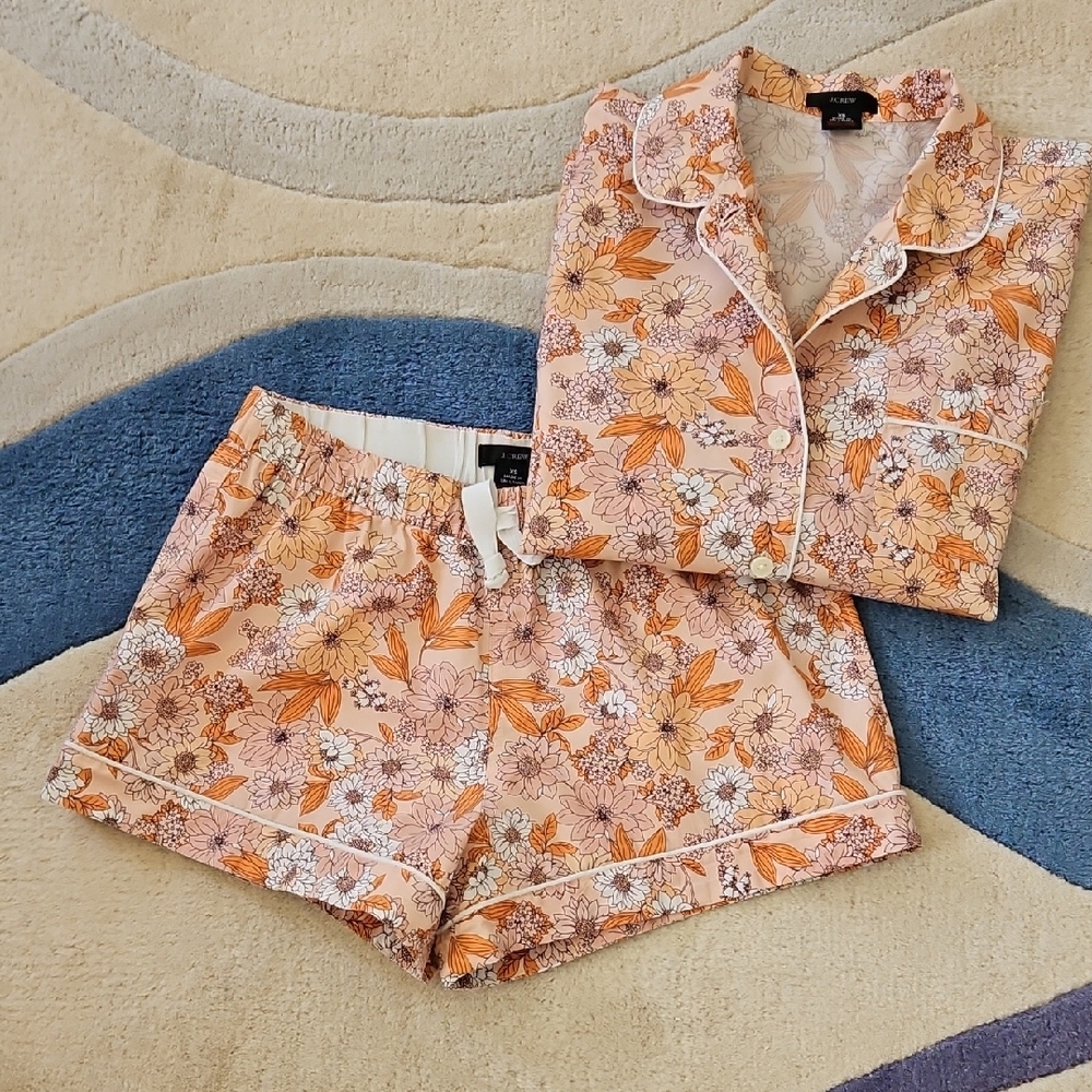 JCrew Cotton Poplin Floral Pajama Set in Orange and White Size XS